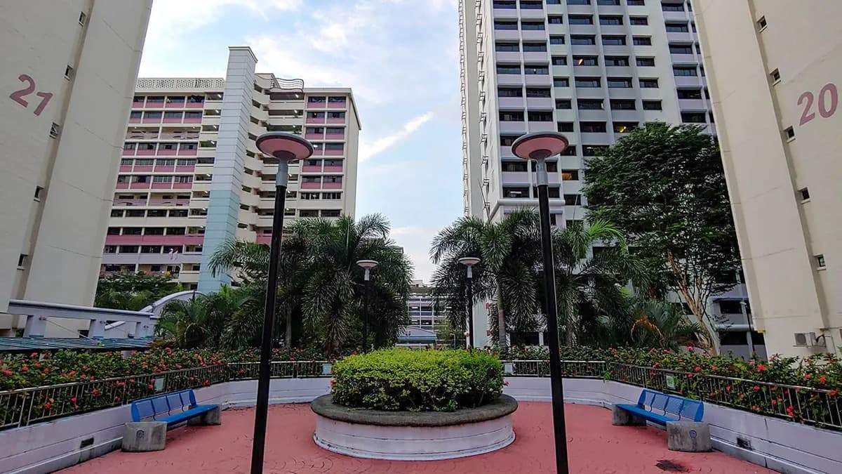 Courtyard between mature HDB blocks at Telok Blangah in Bukit Merah, Singapore